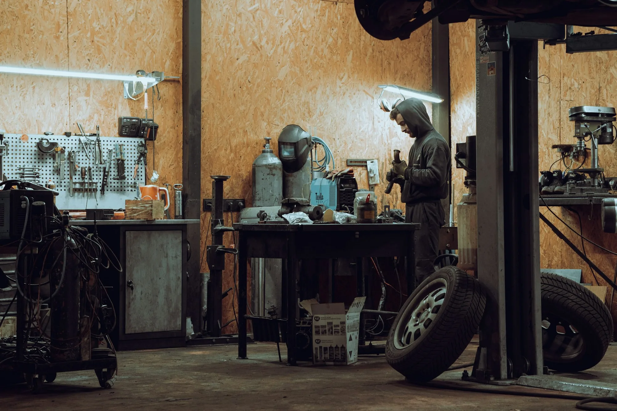 A mechanic at work in a workshop